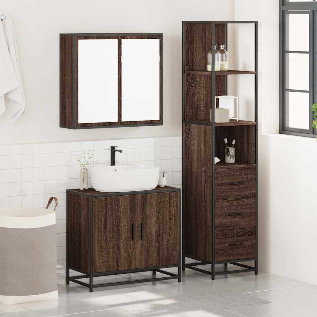 vidaXL 3 Piece Bathroom Furniture Set Brown Oak Engineered Wood