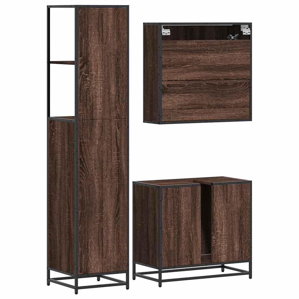 vidaXL 3 Piece Bathroom Furniture Set Brown Oak Engineered Wood