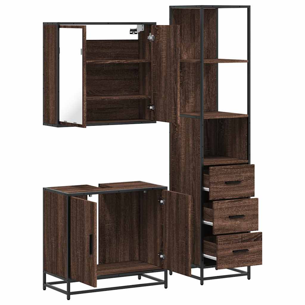 vidaXL 3 Piece Bathroom Furniture Set Brown Oak Engineered Wood