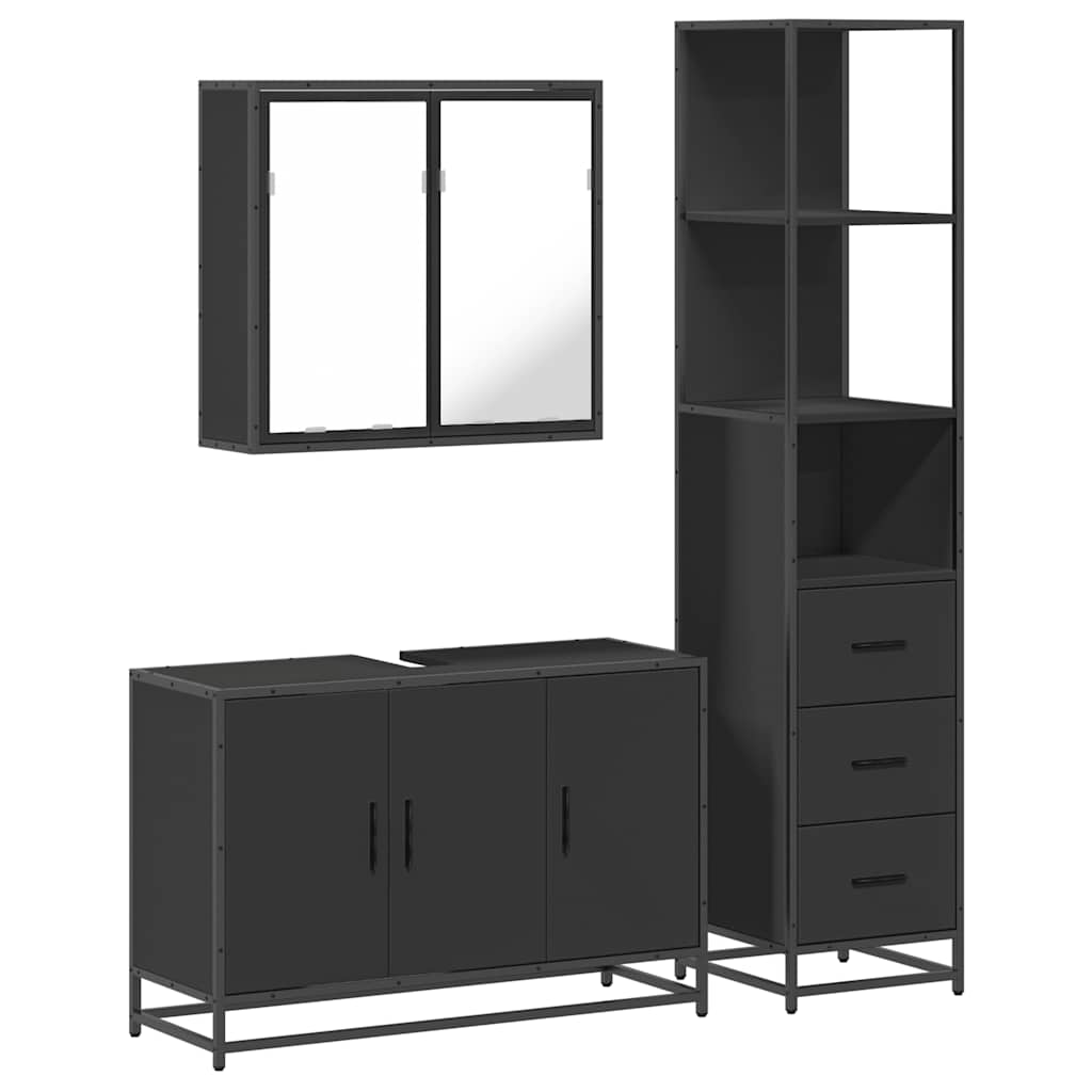 vidaXL 3 Piece Bathroom Furniture Set Black Engineered Wood