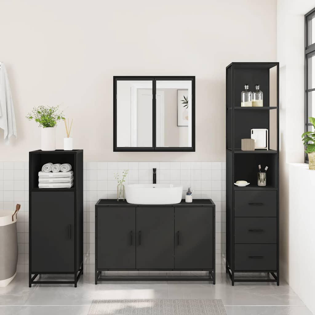 vidaXL 3 Piece Bathroom Furniture Set Black Engineered Wood