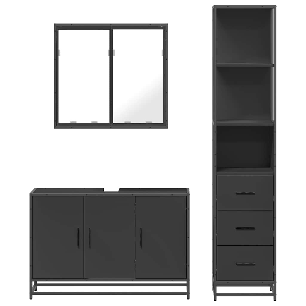 vidaXL 3 Piece Bathroom Furniture Set Black Engineered Wood