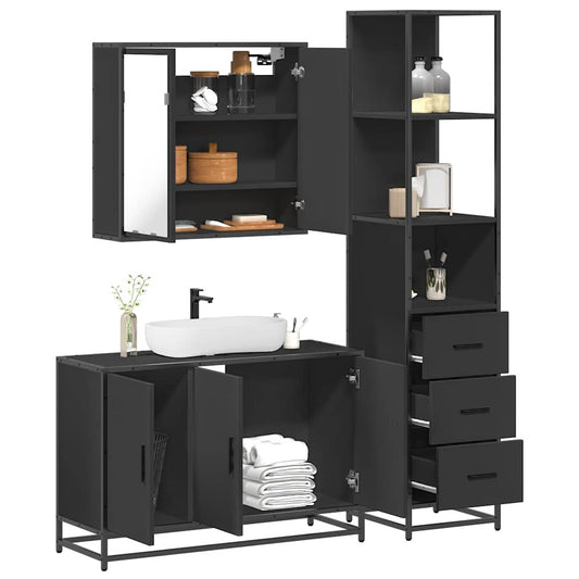 vidaXL 3 Piece Bathroom Furniture Set Black Engineered Wood