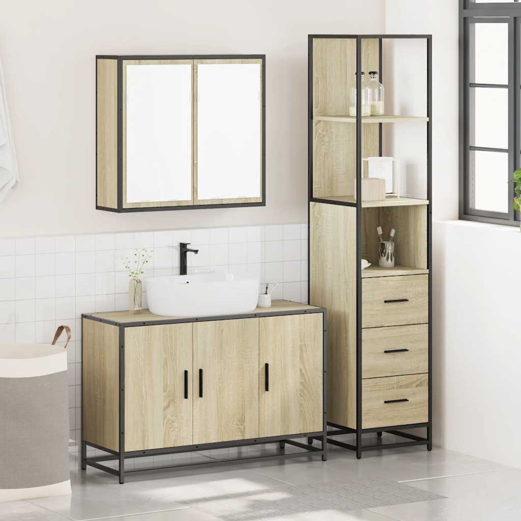 vidaXL 3 Piece Bathroom Furniture Set Sonoma Oak Engineered Wood