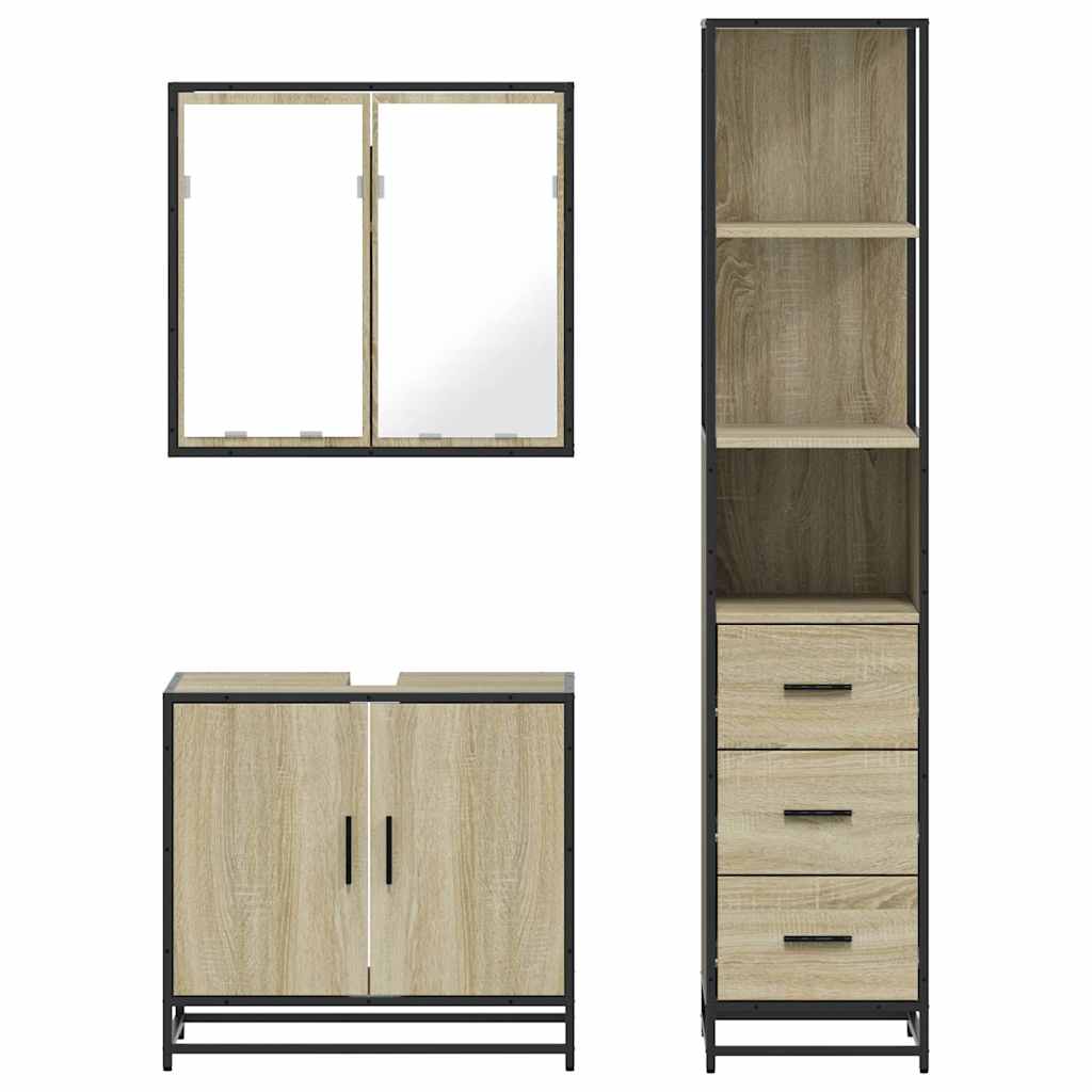 vidaXL 3 Piece Bathroom Furniture Set Sonoma Oak Engineered Wood