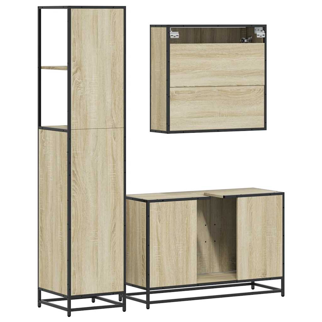 vidaXL 3 Piece Bathroom Furniture Set Sonoma Oak Engineered Wood