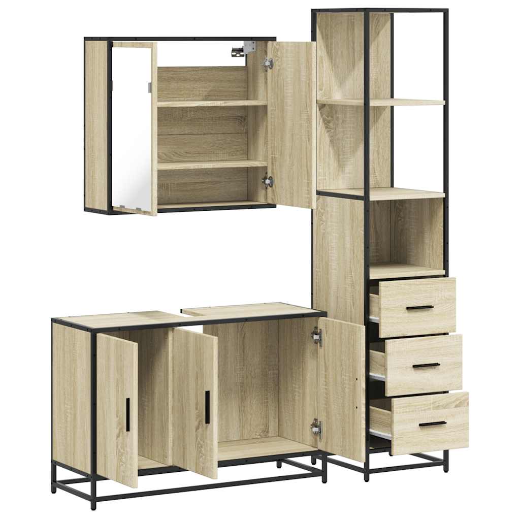 vidaXL 3 Piece Bathroom Furniture Set Sonoma Oak Engineered Wood