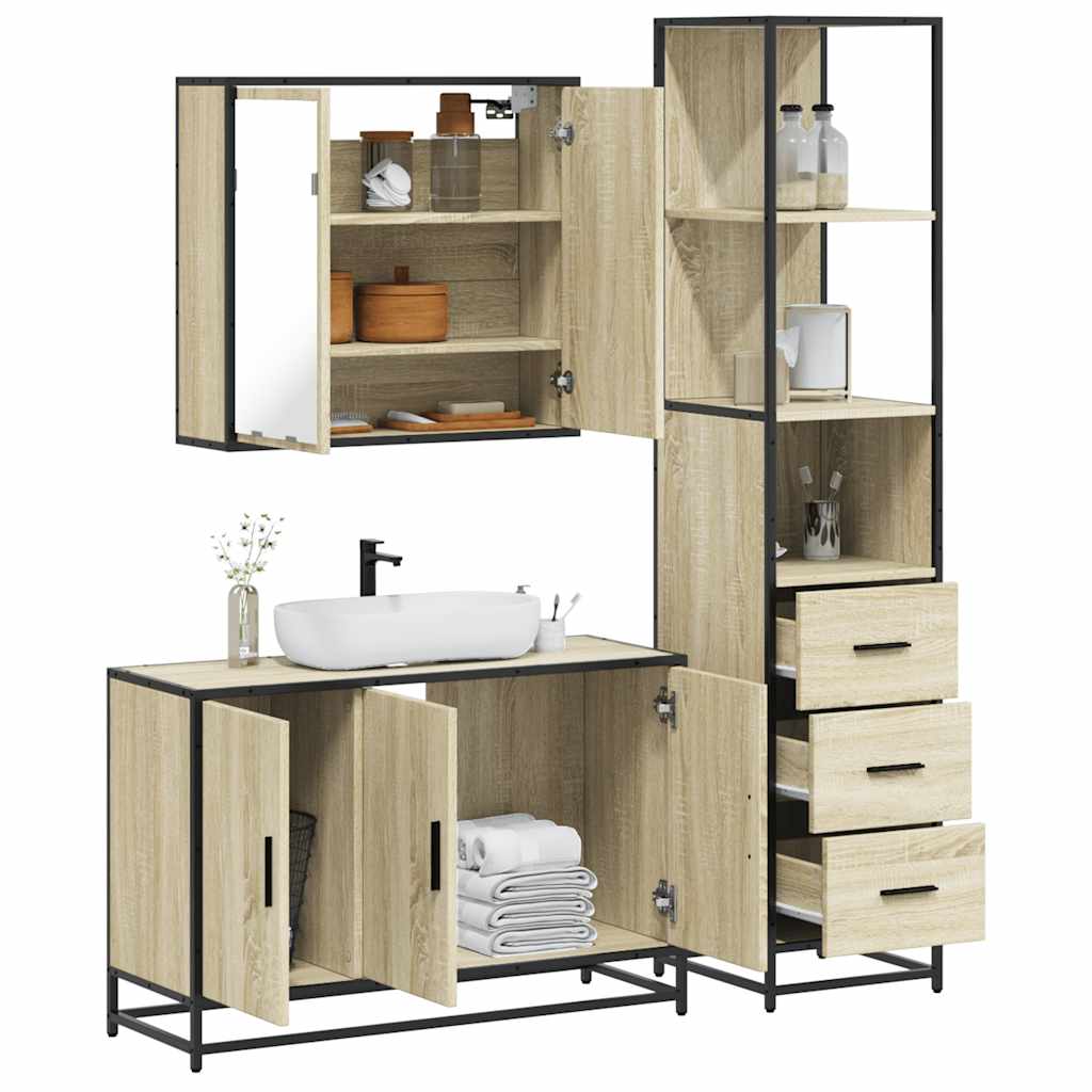 vidaXL 3 Piece Bathroom Furniture Set Sonoma Oak Engineered Wood