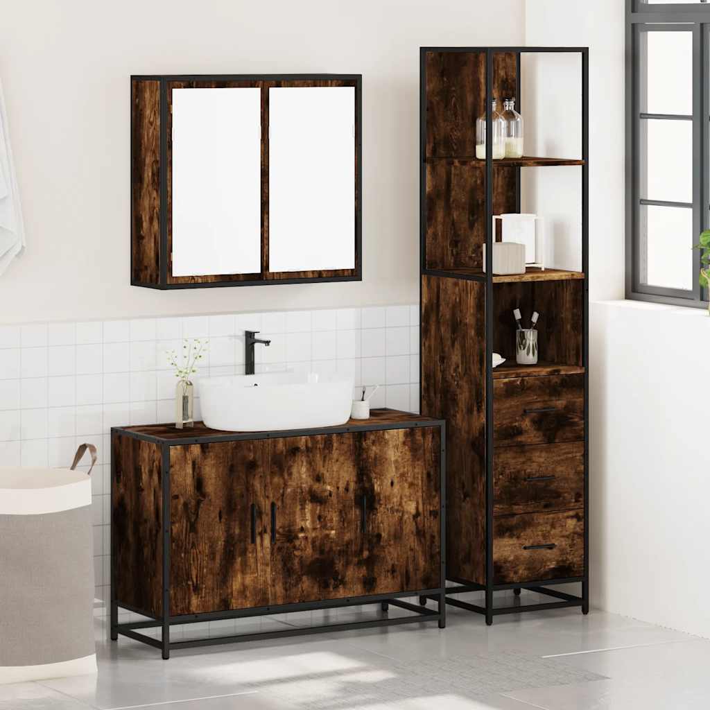 vidaXL 3 Piece Bathroom Furniture Set Smoked Oak Engineered Wood