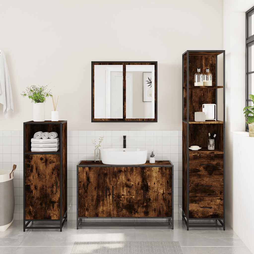 vidaXL 3 Piece Bathroom Furniture Set Smoked Oak Engineered Wood