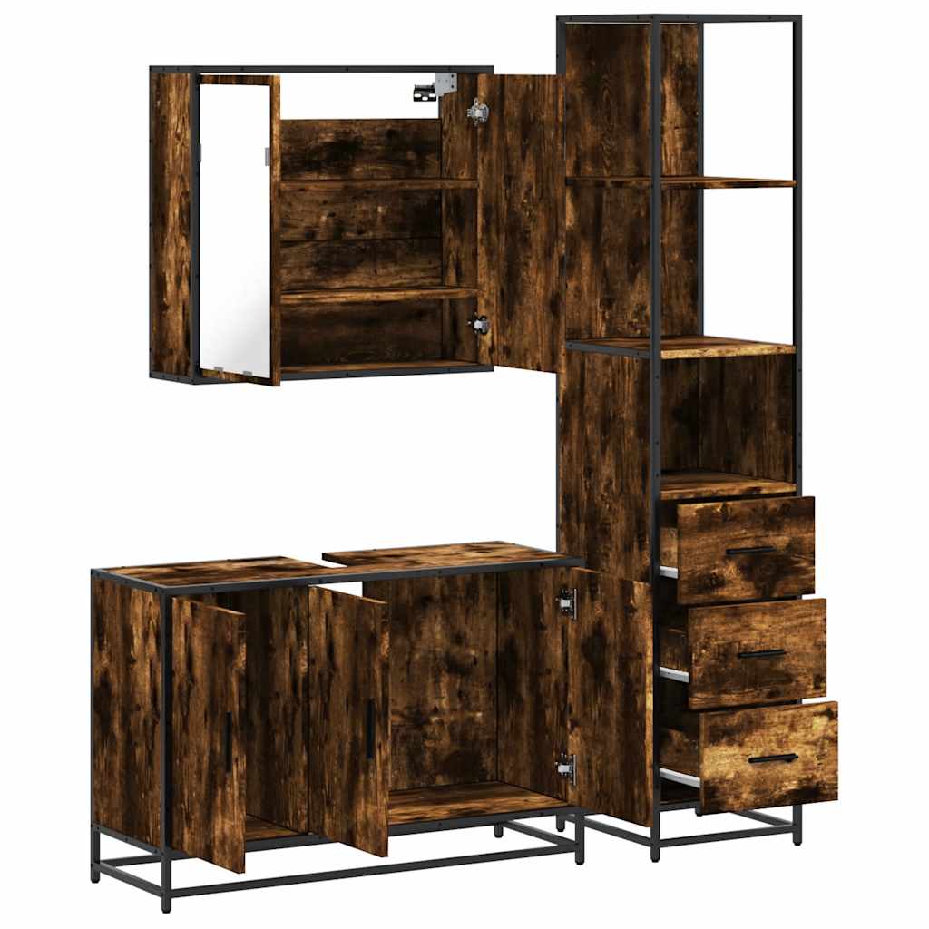 vidaXL 3 Piece Bathroom Furniture Set Smoked Oak Engineered Wood