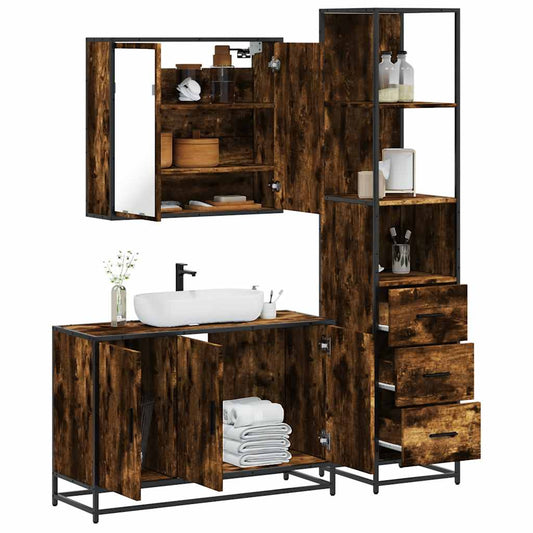 vidaXL 3 Piece Bathroom Furniture Set Smoked Oak Engineered Wood