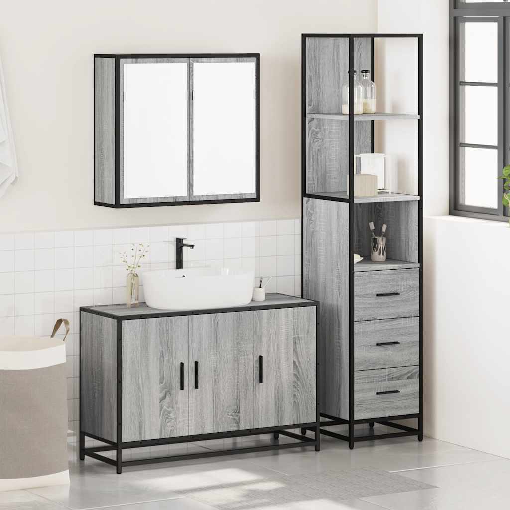 vidaXL 3 Piece Bathroom Furniture Set Grey Sonoma Engineered Wood