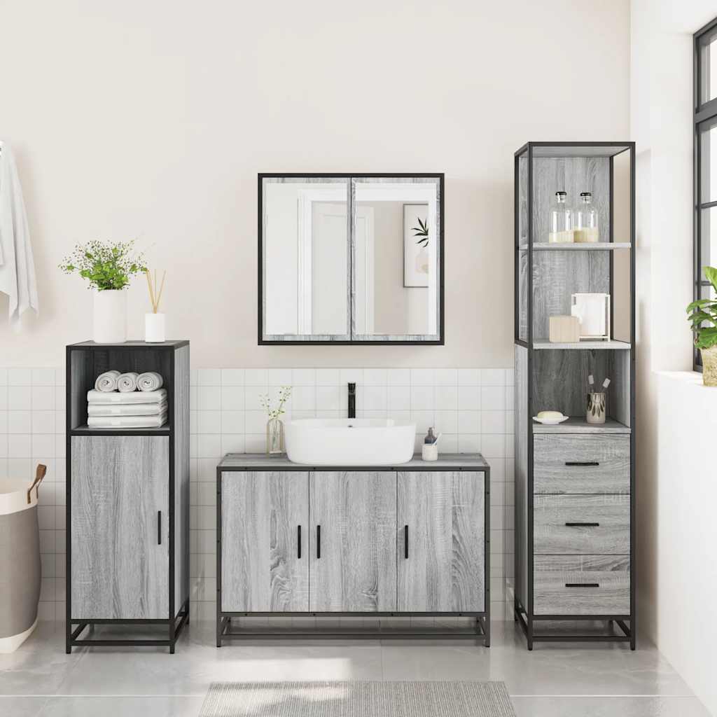 vidaXL 3 Piece Bathroom Furniture Set Grey Sonoma Engineered Wood