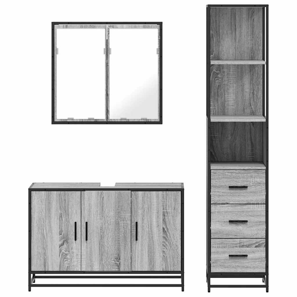 vidaXL 3 Piece Bathroom Furniture Set Grey Sonoma Engineered Wood