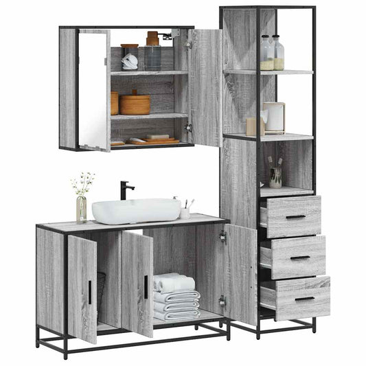 vidaXL 3 Piece Bathroom Furniture Set Grey Sonoma Engineered Wood