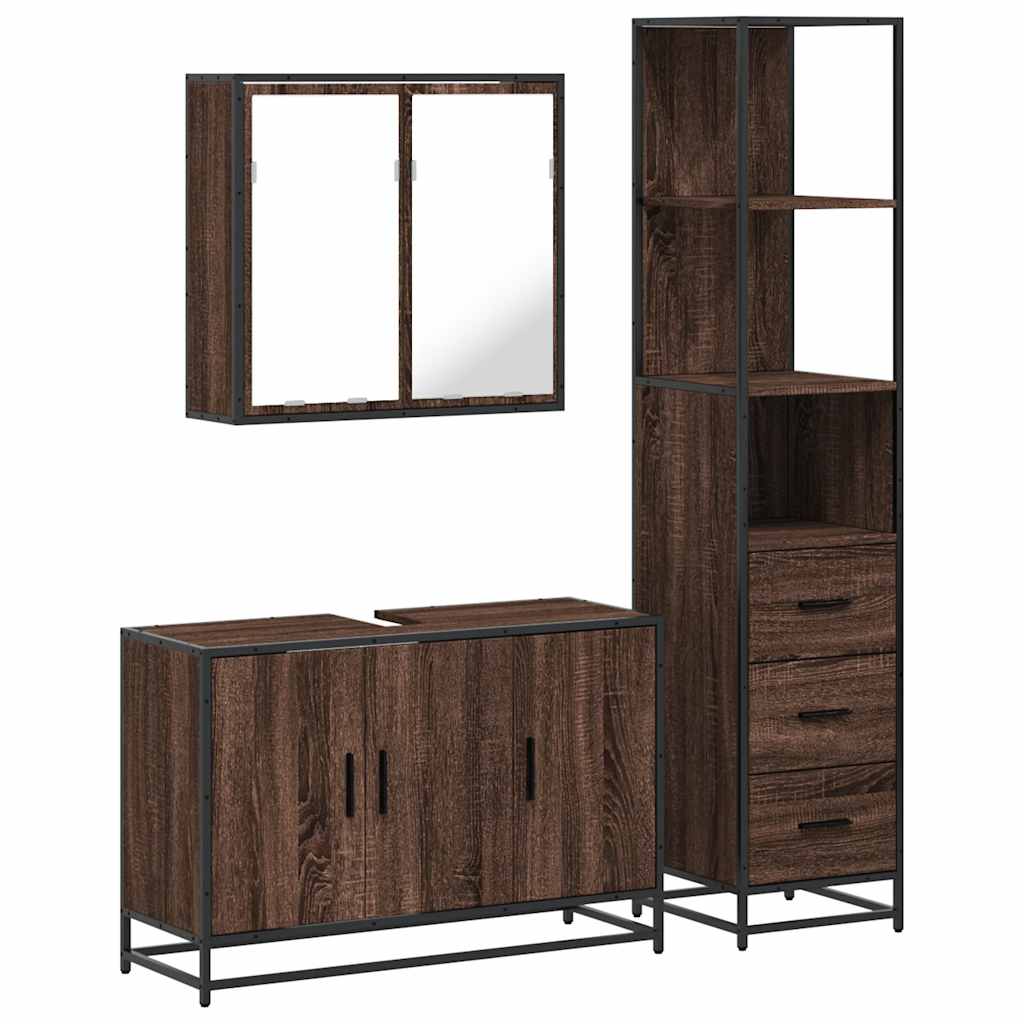 vidaXL 3 Piece Bathroom Furniture Set Brown Oak Engineered Wood