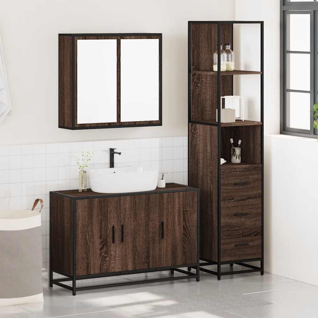 vidaXL 3 Piece Bathroom Furniture Set Brown Oak Engineered Wood