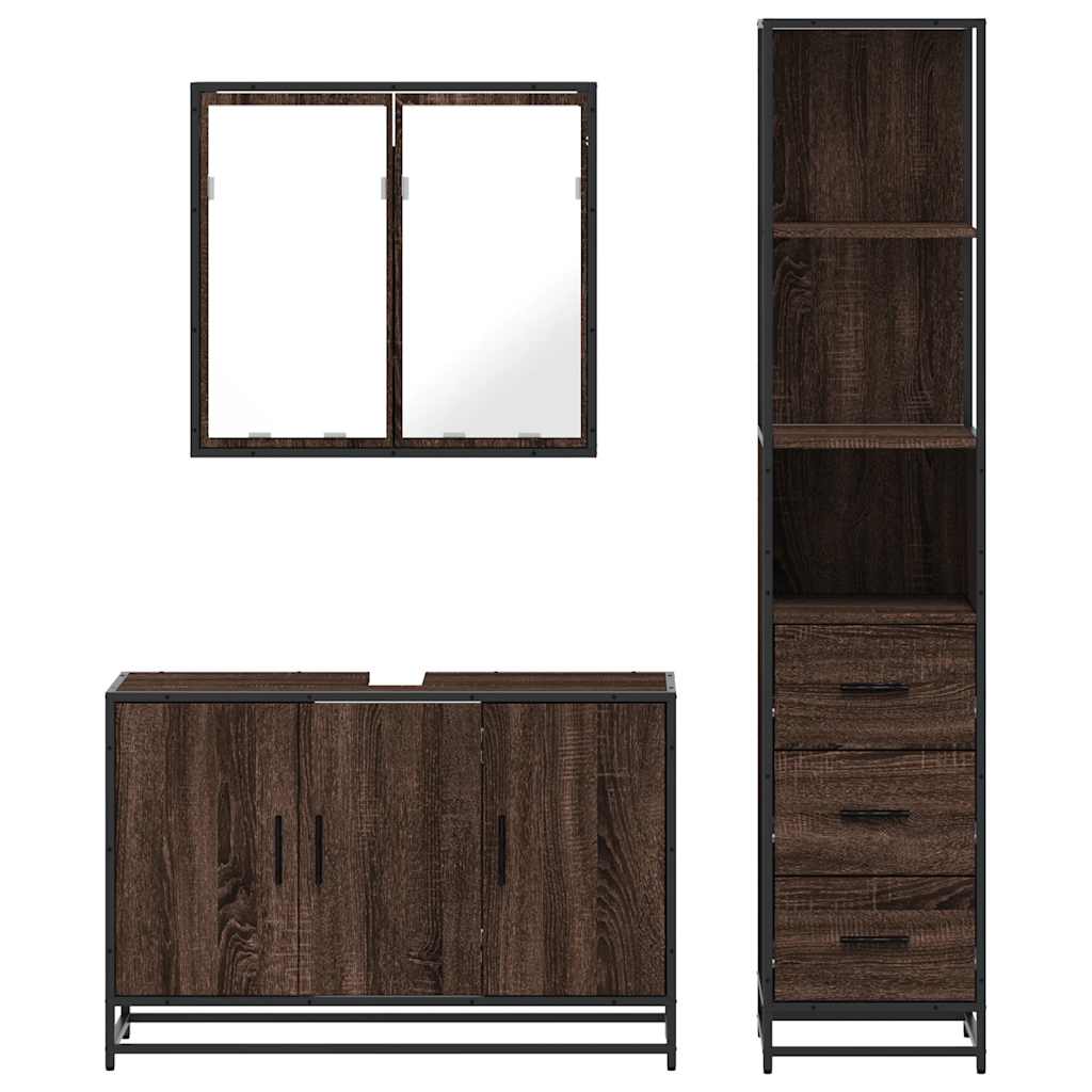 vidaXL 3 Piece Bathroom Furniture Set Brown Oak Engineered Wood