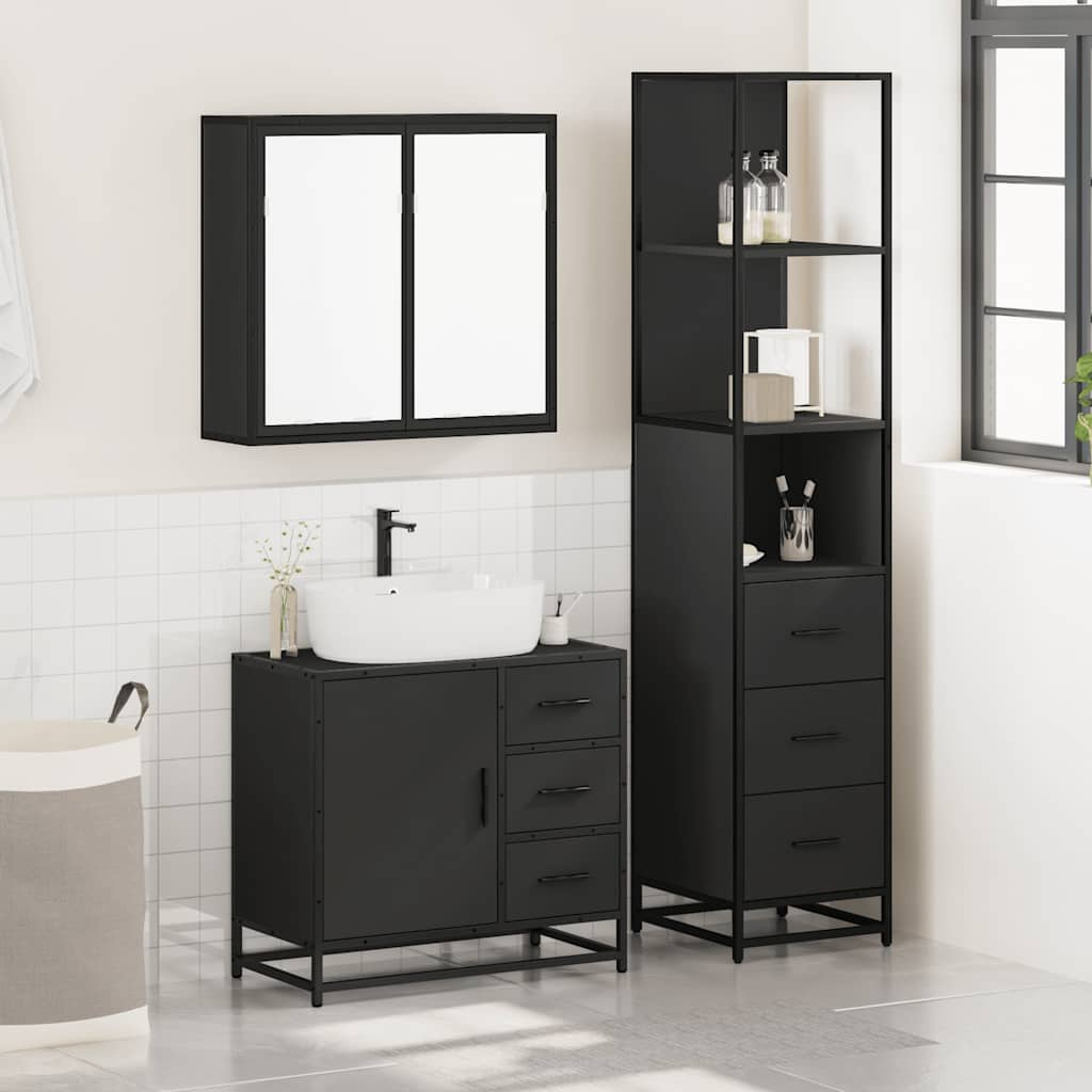 vidaXL 3 Piece Bathroom Furniture Set Black Engineered Wood