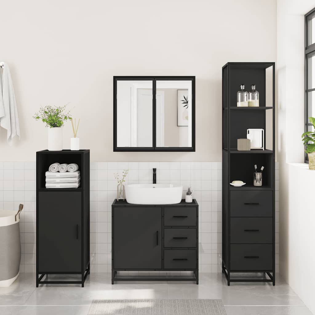 vidaXL 3 Piece Bathroom Furniture Set Black Engineered Wood