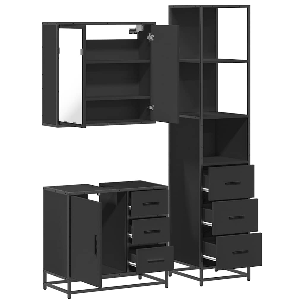 vidaXL 3 Piece Bathroom Furniture Set Black Engineered Wood