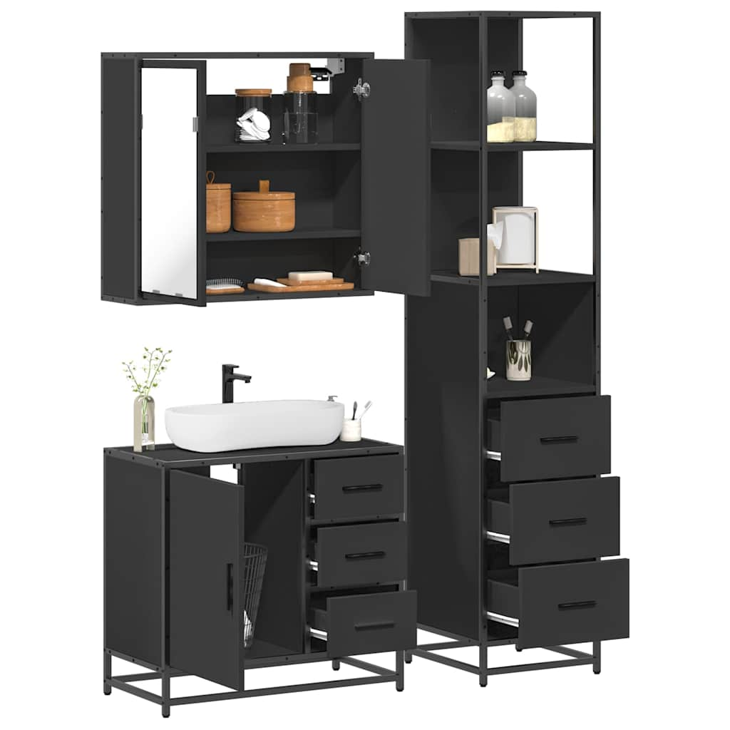 vidaXL 3 Piece Bathroom Furniture Set Black Engineered Wood