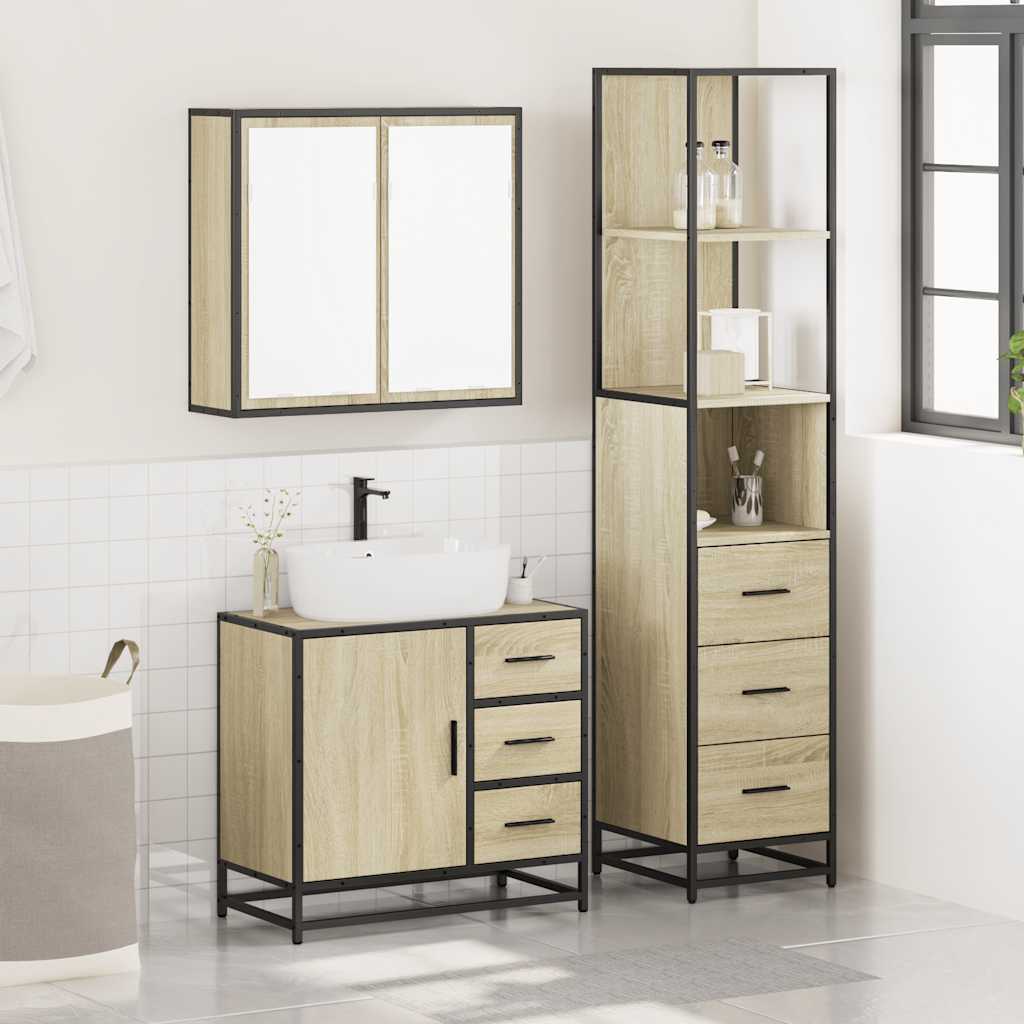 vidaXL 3 Piece Bathroom Furniture Set Sonoma Oak Engineered Wood