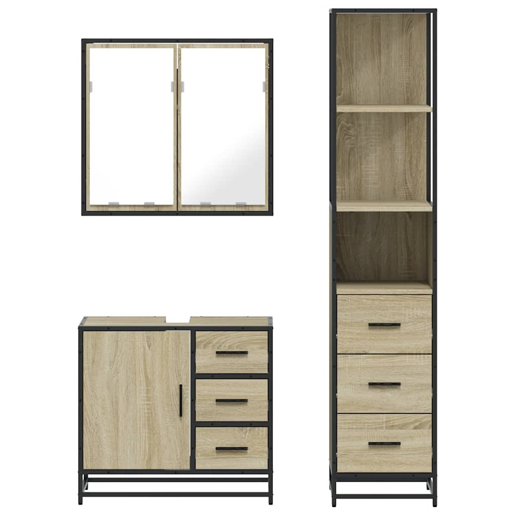 vidaXL 3 Piece Bathroom Furniture Set Sonoma Oak Engineered Wood