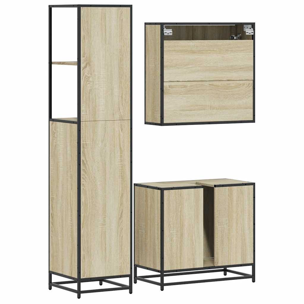 vidaXL 3 Piece Bathroom Furniture Set Sonoma Oak Engineered Wood