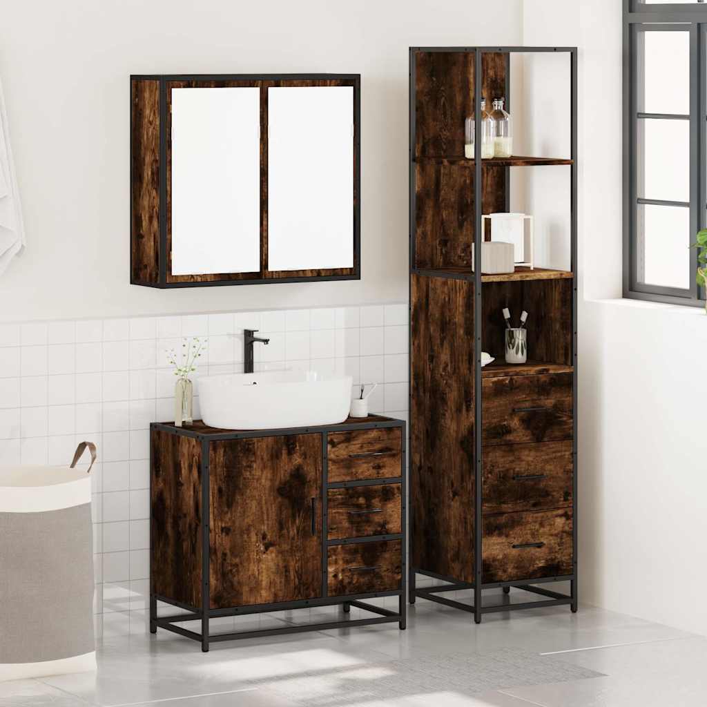 vidaXL 3 Piece Bathroom Furniture Set Smoked Oak Engineered Wood