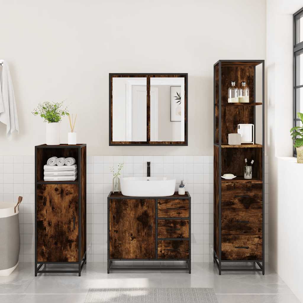 vidaXL 3 Piece Bathroom Furniture Set Smoked Oak Engineered Wood