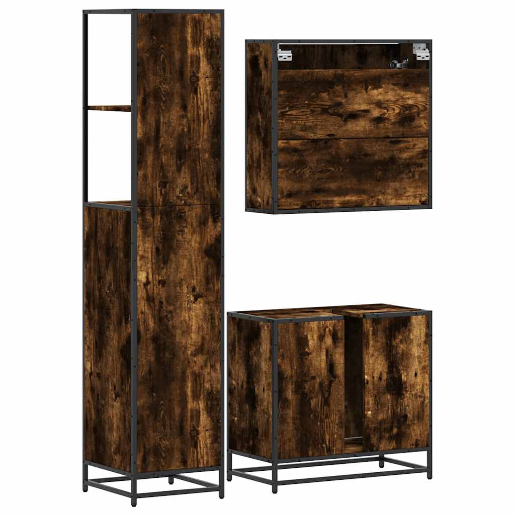 vidaXL 3 Piece Bathroom Furniture Set Smoked Oak Engineered Wood