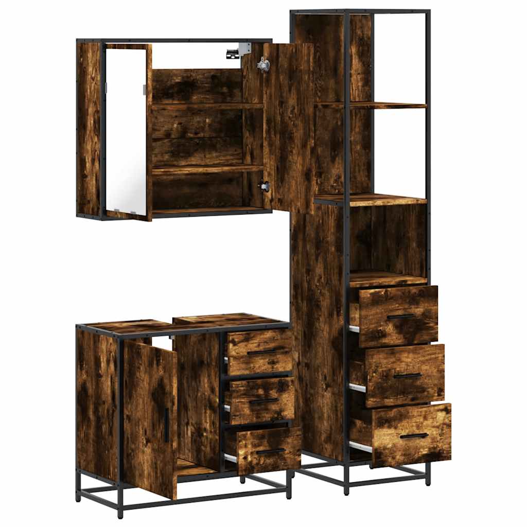 vidaXL 3 Piece Bathroom Furniture Set Smoked Oak Engineered Wood