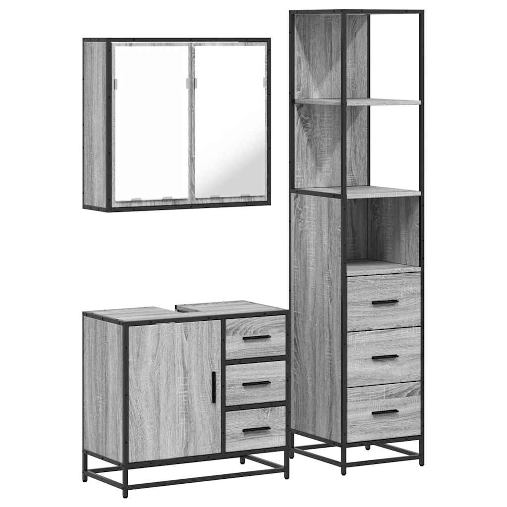 vidaXL 3 Piece Bathroom Furniture Set Grey Sonoma Engineered Wood