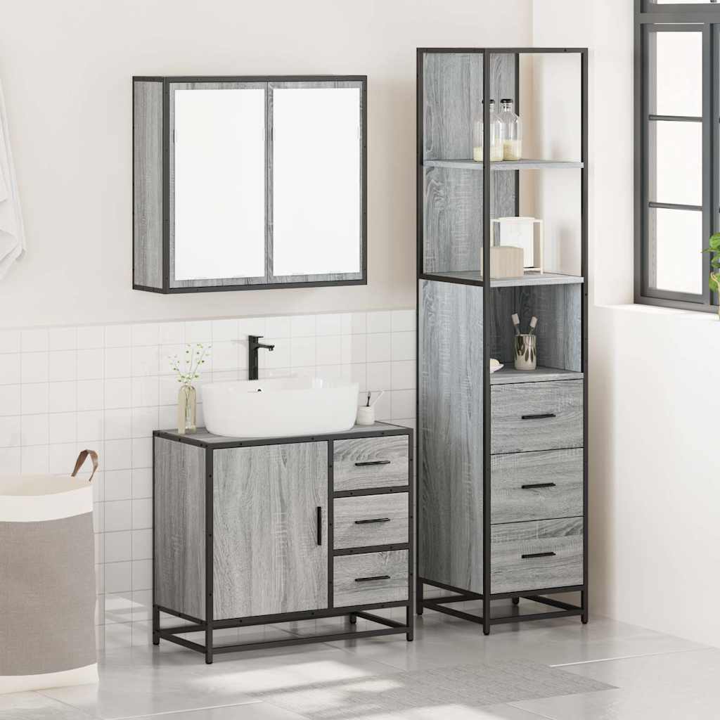 vidaXL 3 Piece Bathroom Furniture Set Grey Sonoma Engineered Wood