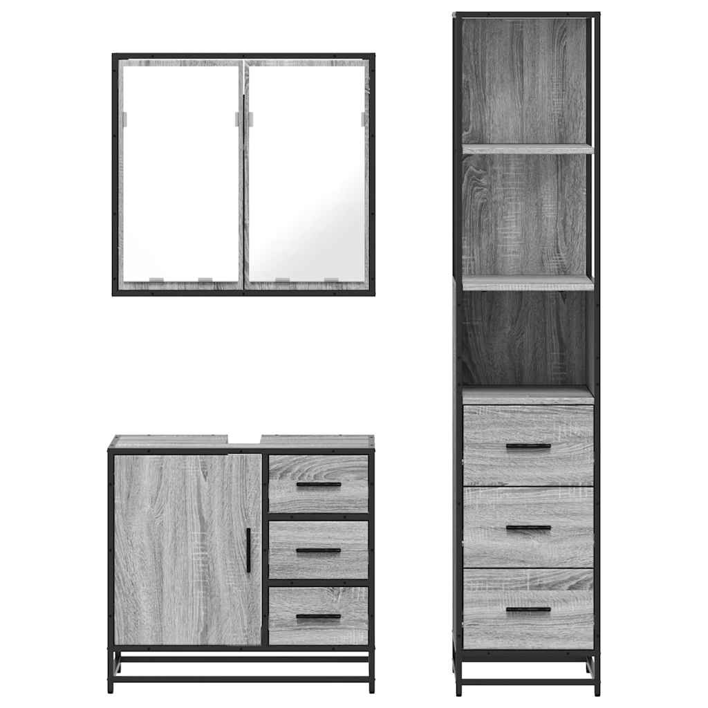 vidaXL 3 Piece Bathroom Furniture Set Grey Sonoma Engineered Wood