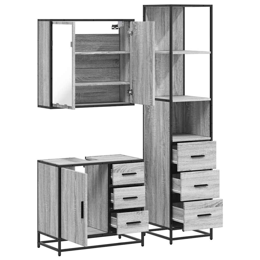 vidaXL 3 Piece Bathroom Furniture Set Grey Sonoma Engineered Wood