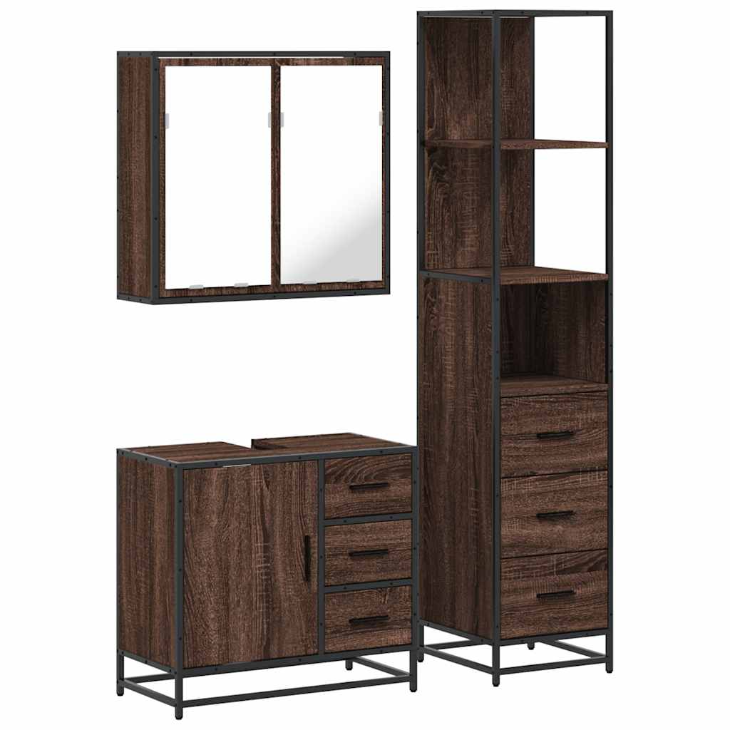 vidaXL 3 Piece Bathroom Furniture Set Brown Oak Engineered Wood