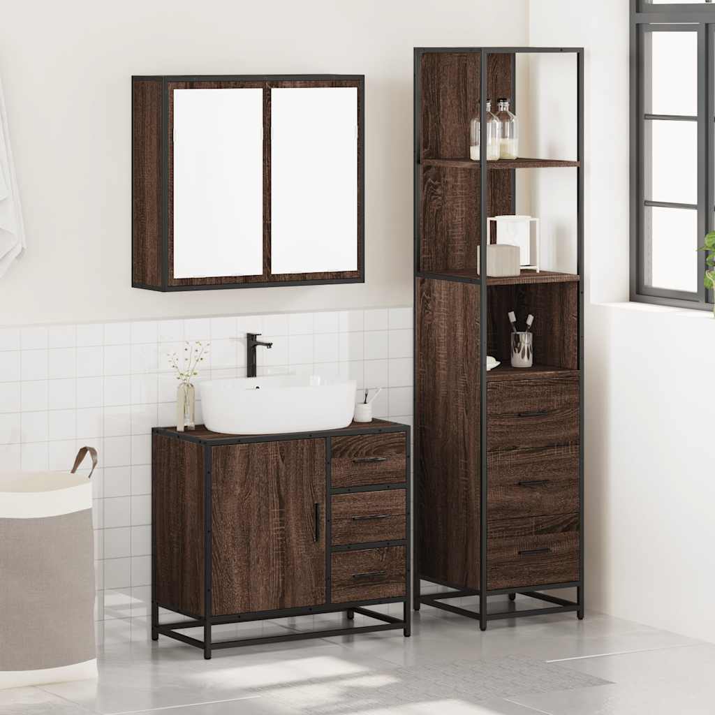 vidaXL 3 Piece Bathroom Furniture Set Brown Oak Engineered Wood