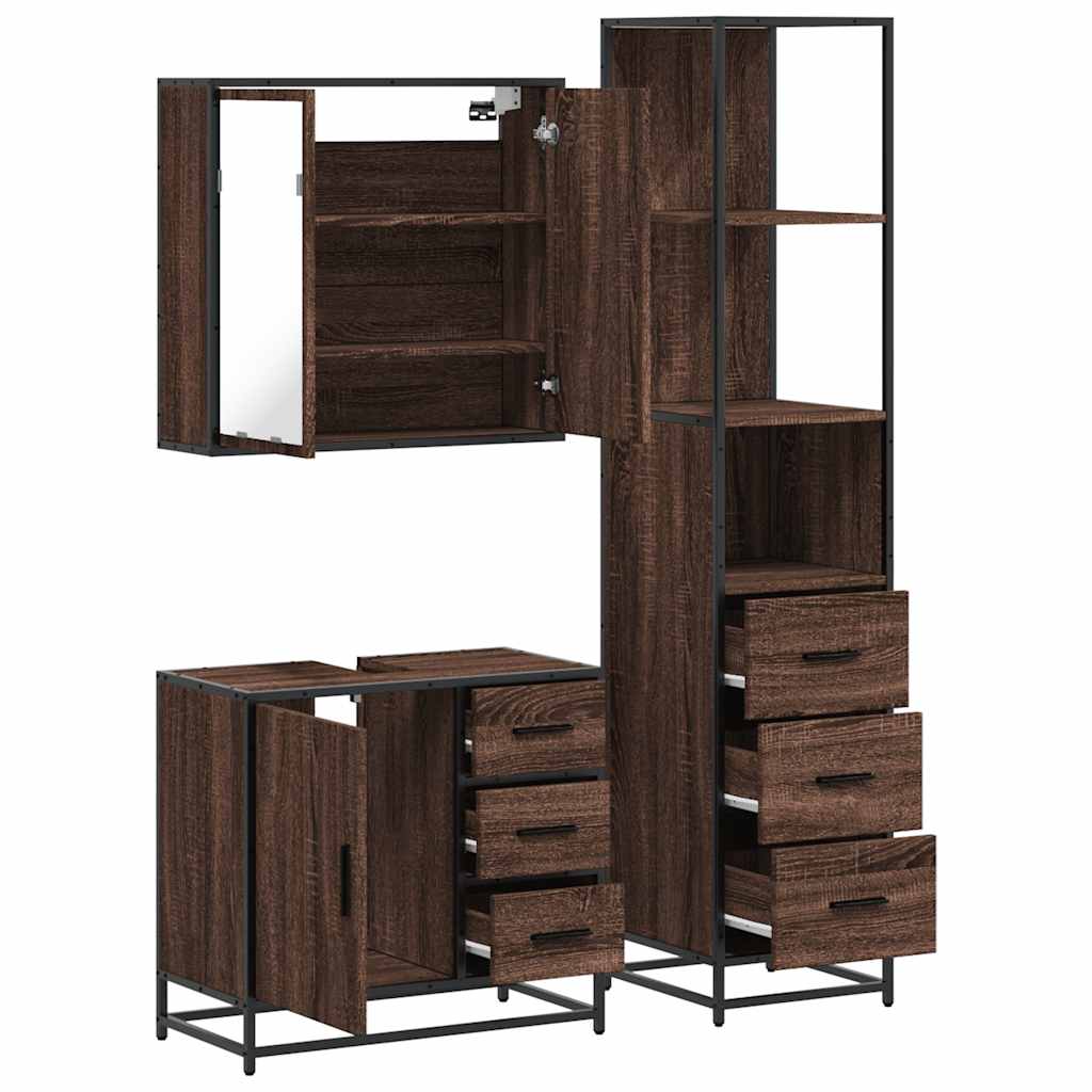 vidaXL 3 Piece Bathroom Furniture Set Brown Oak Engineered Wood