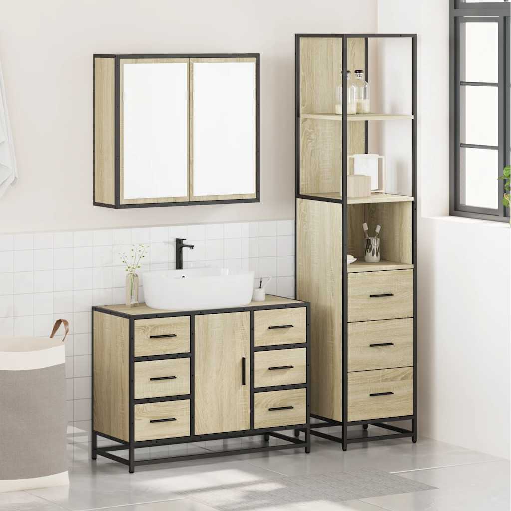 vidaXL 3 Piece Bathroom Furniture Set Sonoma Oak Engineered Wood