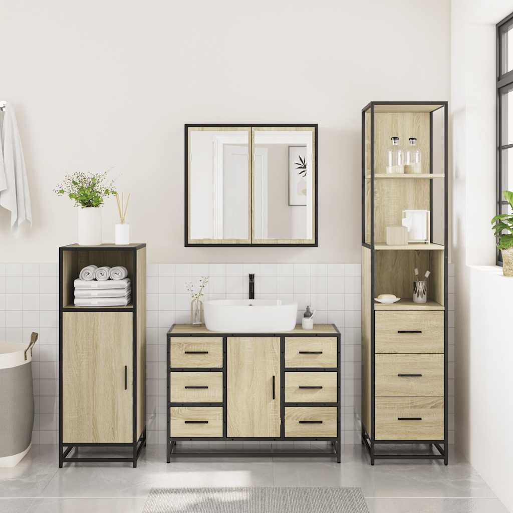 vidaXL 3 Piece Bathroom Furniture Set Sonoma Oak Engineered Wood