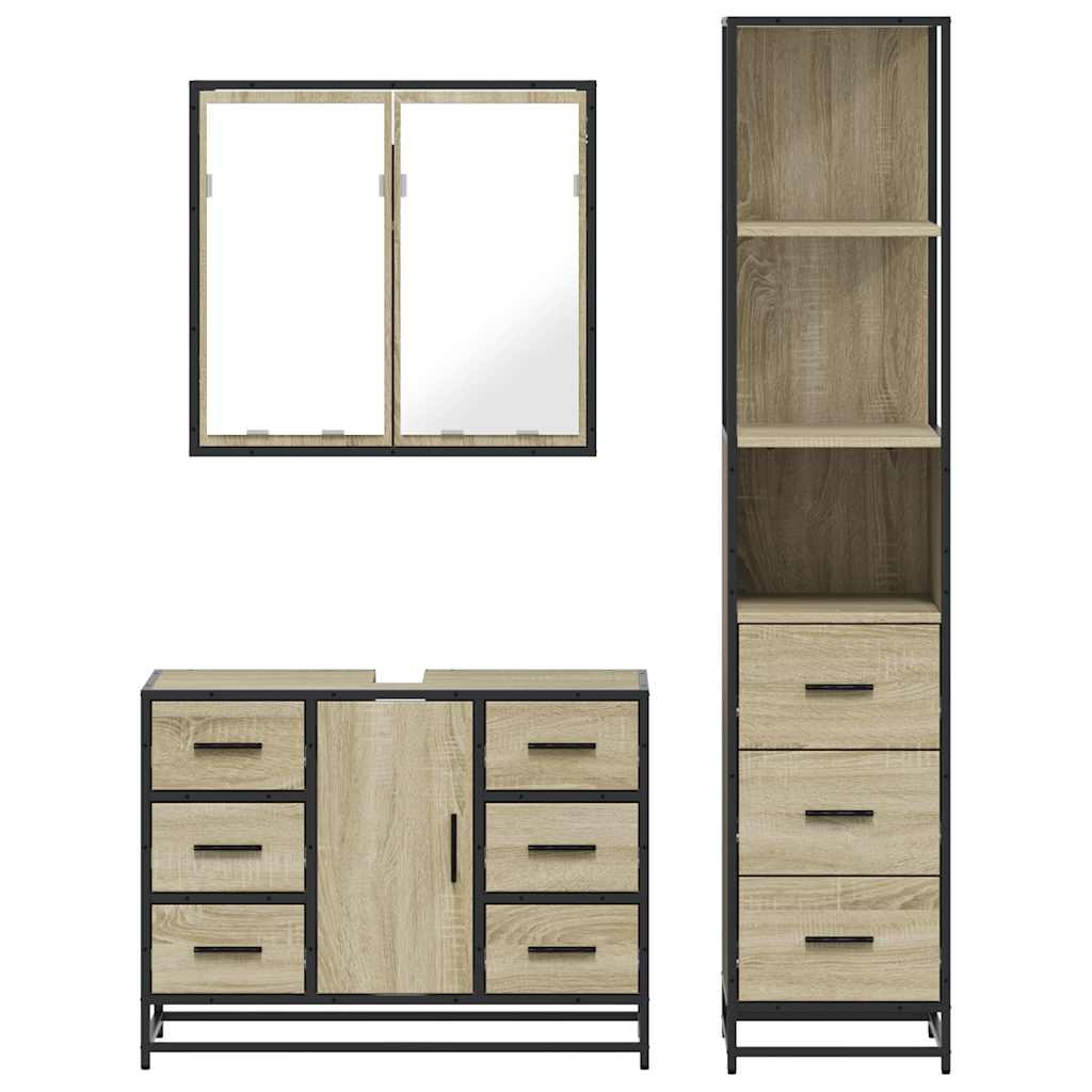 vidaXL 3 Piece Bathroom Furniture Set Sonoma Oak Engineered Wood