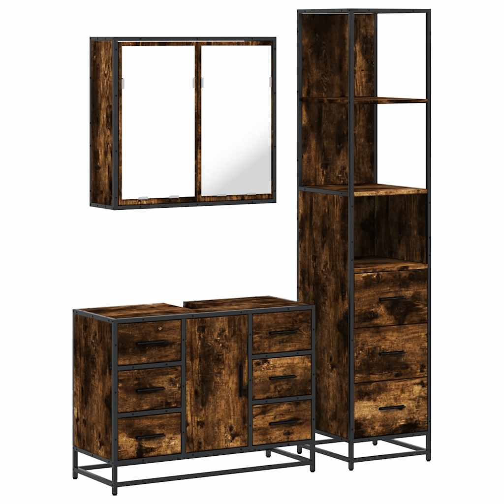 vidaXL 3 Piece Bathroom Furniture Set Smoked Oak Engineered Wood