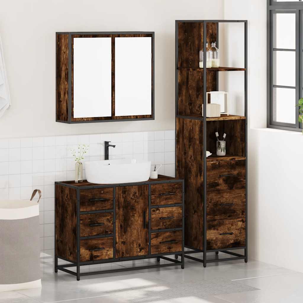 vidaXL 3 Piece Bathroom Furniture Set Smoked Oak Engineered Wood