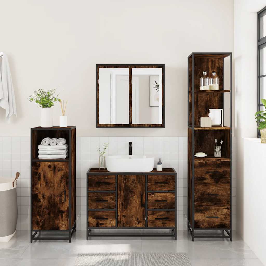 vidaXL 3 Piece Bathroom Furniture Set Smoked Oak Engineered Wood