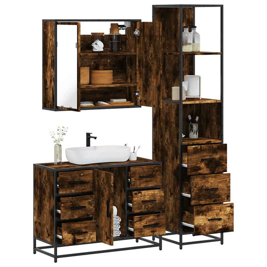 vidaXL 3 Piece Bathroom Furniture Set Smoked Oak Engineered Wood