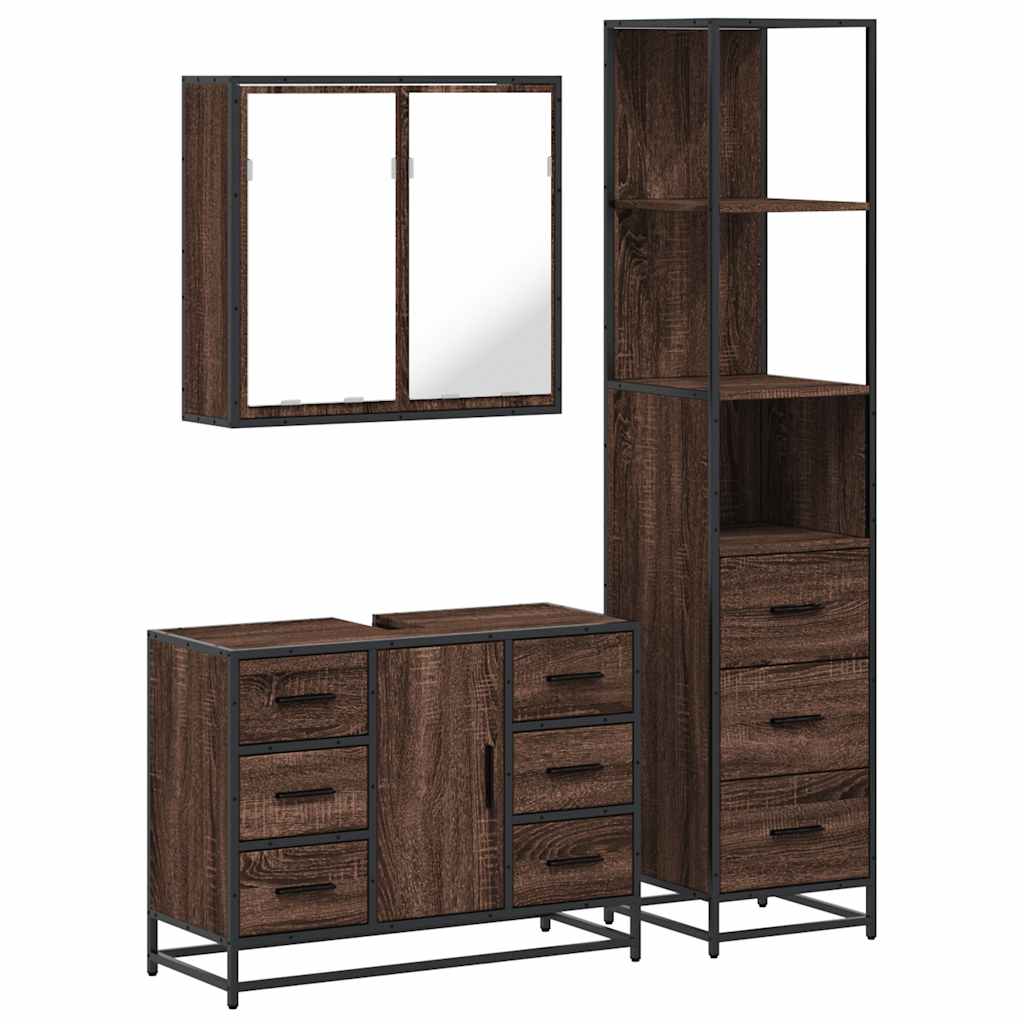 vidaXL 3 Piece Bathroom Furniture Set Brown Oak Engineered Wood