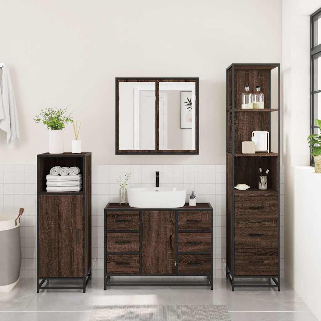 vidaXL 3 Piece Bathroom Furniture Set Brown Oak Engineered Wood